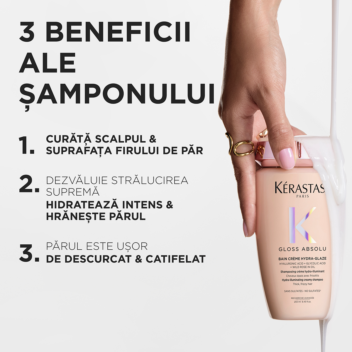 Sampon pentru par gros predispus la electrizare Kérastase Gloss Absolu Bain Crème Hydra-Glaze 250 ml