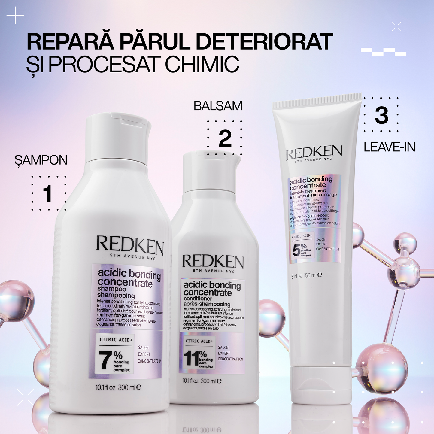 Rutina de ingrijre Redken Acidic Bonding Concentrate pentru par deteriorat si decolorat