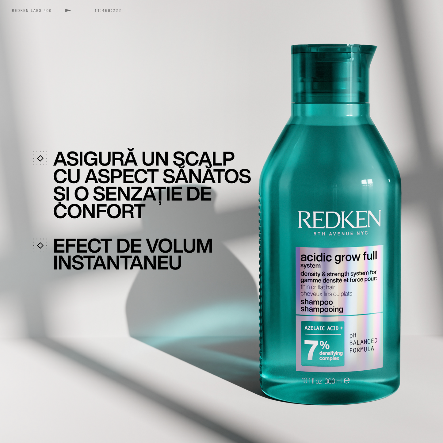 Sampon Redken Acidic Grow Full System cu acid Azelaic, Cafeina si Probiotice, pentru densificarea si fortifierea parului fin predispus la rupere, 300ml