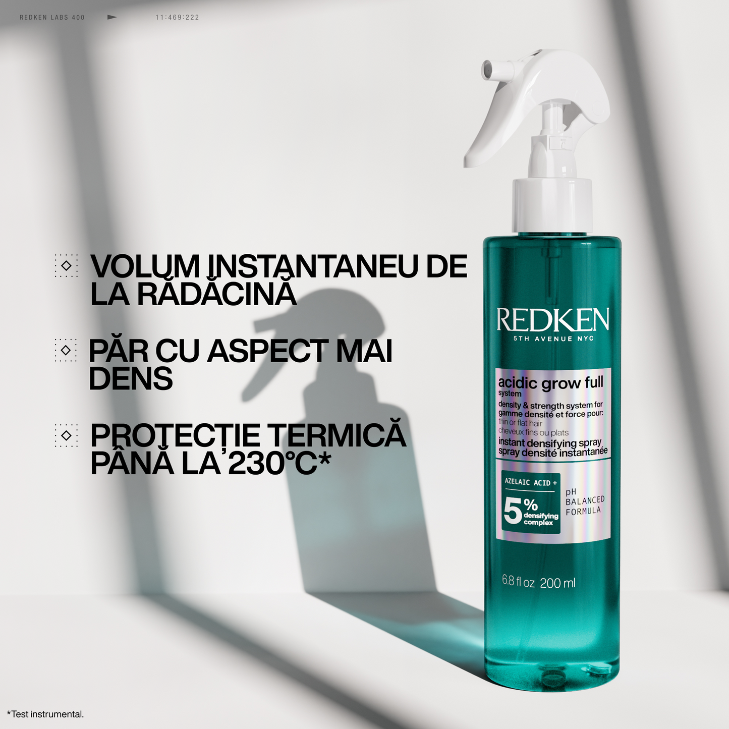 Spray Redken Acidic Grow Full System instant densificator si fortifiant, formulat cu acid Azelaic, Cafeină si Probiotice, pentru păr fin predispus la rupere, 190ml