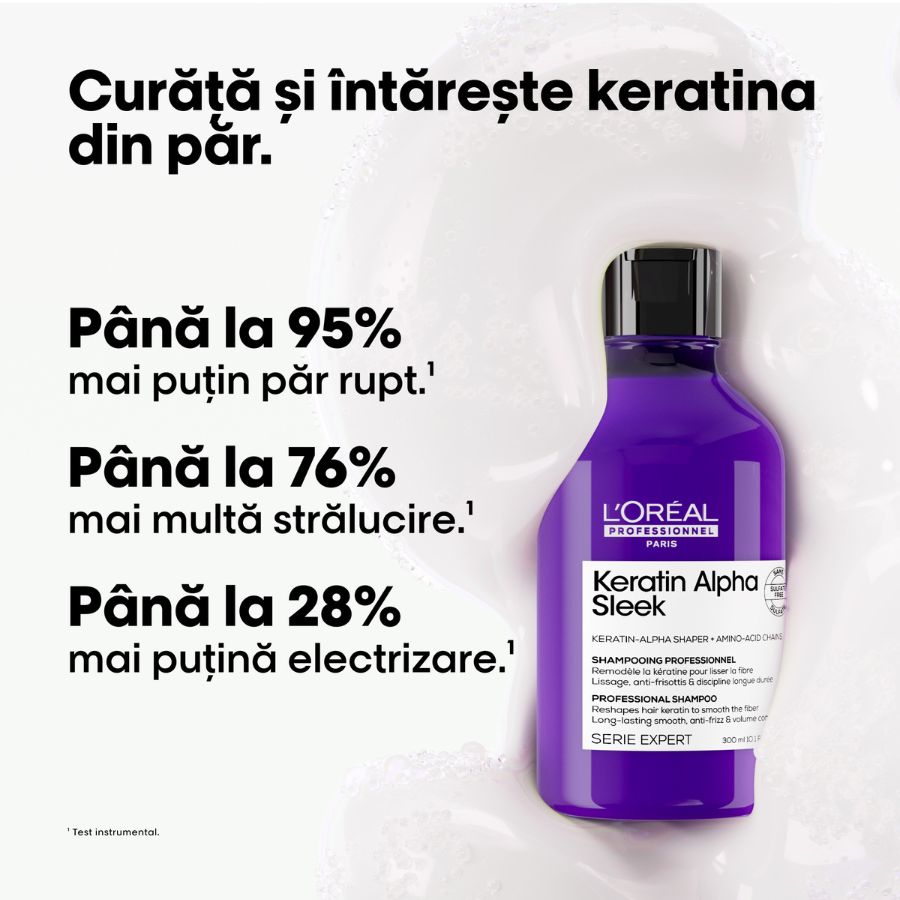 Șampon anti-frizz pentru păr rebel — L'Oréal Professionnel Keratin Alpha Sleek 300ml