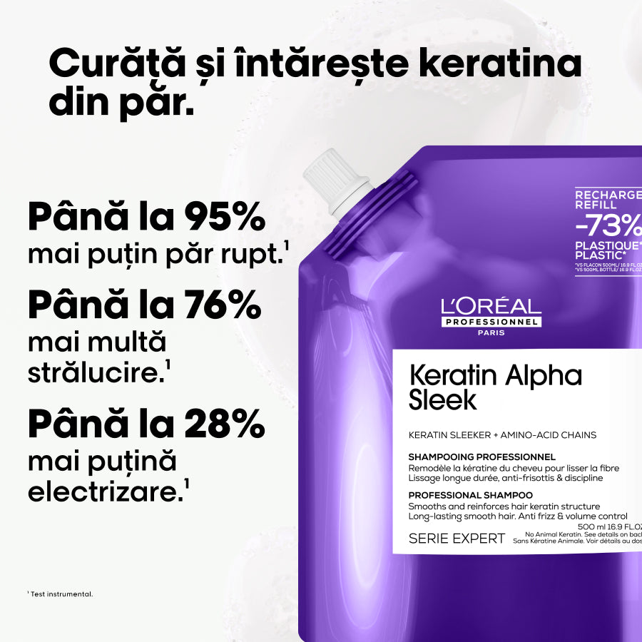 Șampon anti-frizz pentru păr rebel — L'Oréal Professionnel Keratin Alpha Sleek 500ml