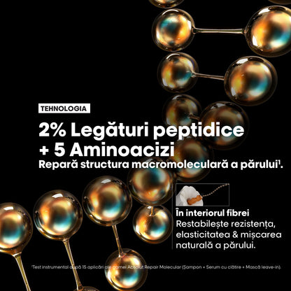 Set format din Sampon & Rezerva L’Oreal Professionnel SE Absolut Repair Molecular pentru par deteriorat, formulat cu legaturi peptidice si 5 aminoacizi, par puternic & stralucitor, 500ml + 500ml