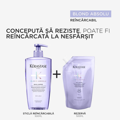 Pachet Kerastase Blond Absolu Bain Lumiere 1000ml- Sampon Reincarcabil 500ml si Rezerva 500ml