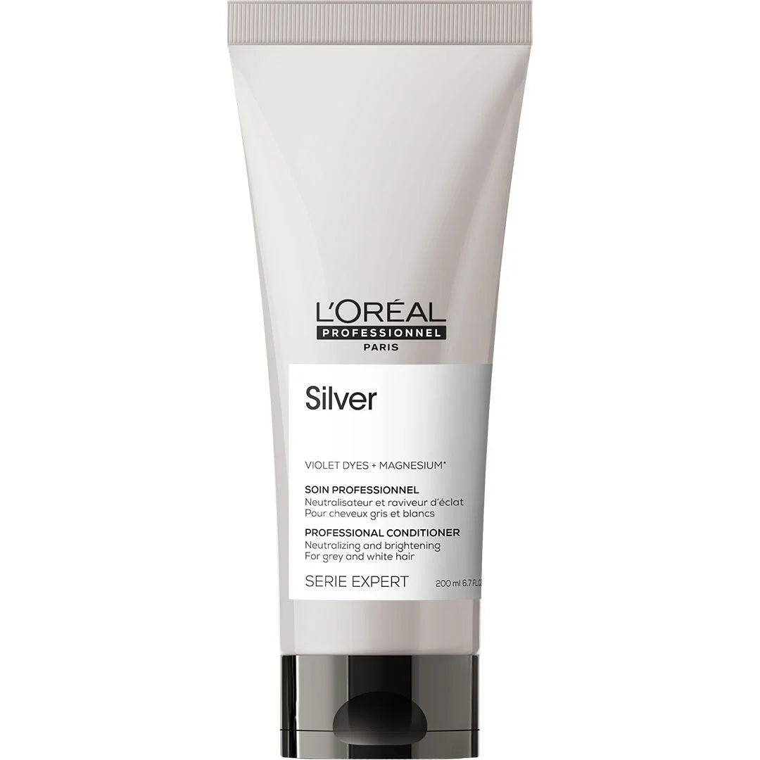 Balsam de par L’Oreal Professionnel SE Silver, pentru a neutraliza tonurile galbene nedorite, cu magneziu si agenti anti-ingalbenire, pentru parul carunt sau cu tonuri galbene, 200ml