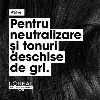 Balsam de par L’Oreal Professionnel SE Silver, pentru a neutraliza tonurile galbene nedorite, cu magneziu si agenti anti-ingalbenire, pentru parul carunt sau cu tonuri galbene, 200ml