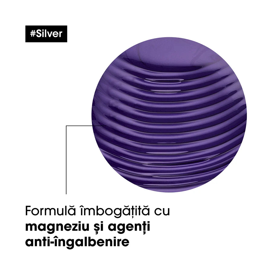 Balsam de par L’Oreal Professionnel SE Silver, pentru a neutraliza tonurile galbene nedorite, cu magneziu si agenti anti-ingalbenire, pentru parul carunt sau cu tonuri galbene, 200ml