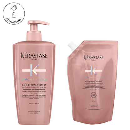Set Kerastase Chroma Absolu - Șampon Bain Chroma Respect Reîncărcabil 500ml și Rezerva 500ml