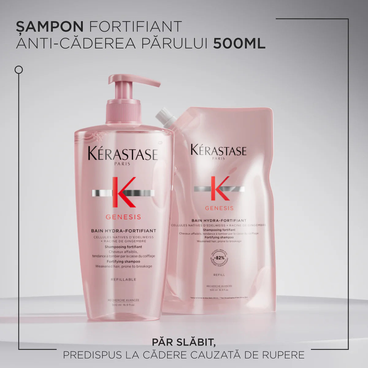 Pachet Kerastase Genesis Bain Hydra-Fortifiant 1000ml - Sampon Reincarcabil 500ml si Rezerva 500ml