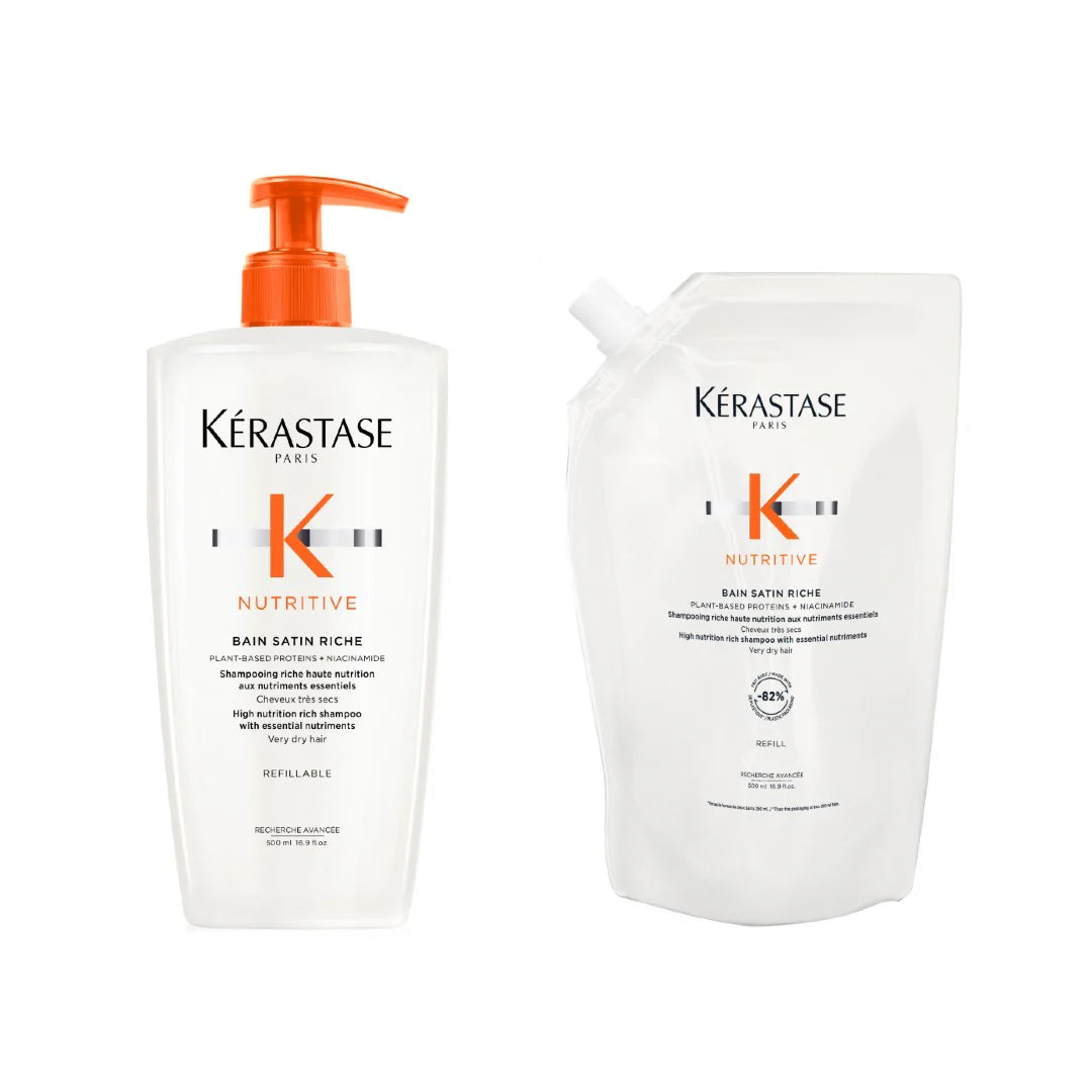 Set Sampon Hranitor Par Foarte Uscat 1000ml, Kerastase Nutritive Bain Satin Riche 500ml + Rezerva 500ml