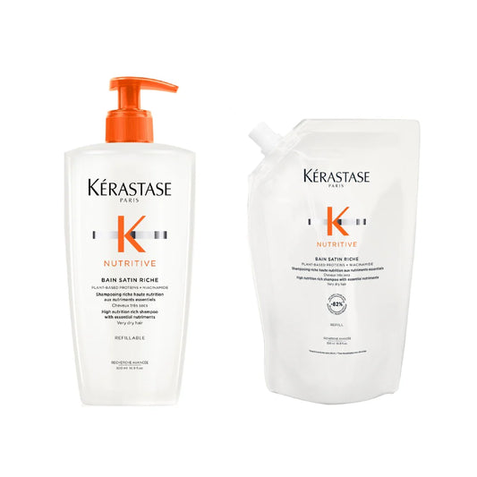 Set Sampon Hranitor Par Foarte Uscat 1000ml, Kerastase Nutritive Bain Satin Riche 500ml + Rezerva 500ml