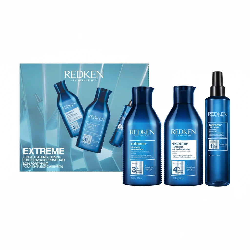 Redken Extreme – set fortifiant pentru păr deteriorat: șampon 300 ml + balsam 300 ml + Anti-Snap Leave-In 250 ml