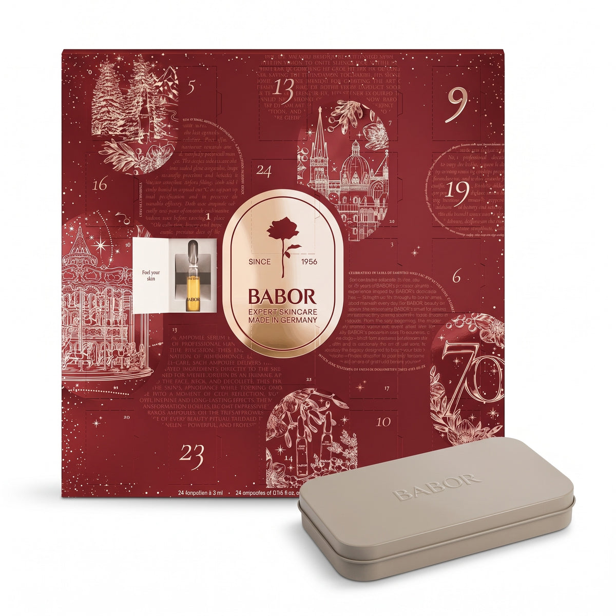 Setul: Calendarul de Advent Babor 2026 și cutia metalică BABOR pentru fiole, cadou